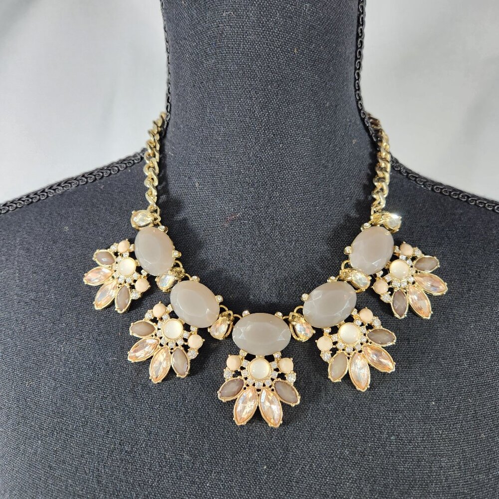Early 2000s THE LIMITED Huge Rhinestone Necklace Caramel Flowers Statement